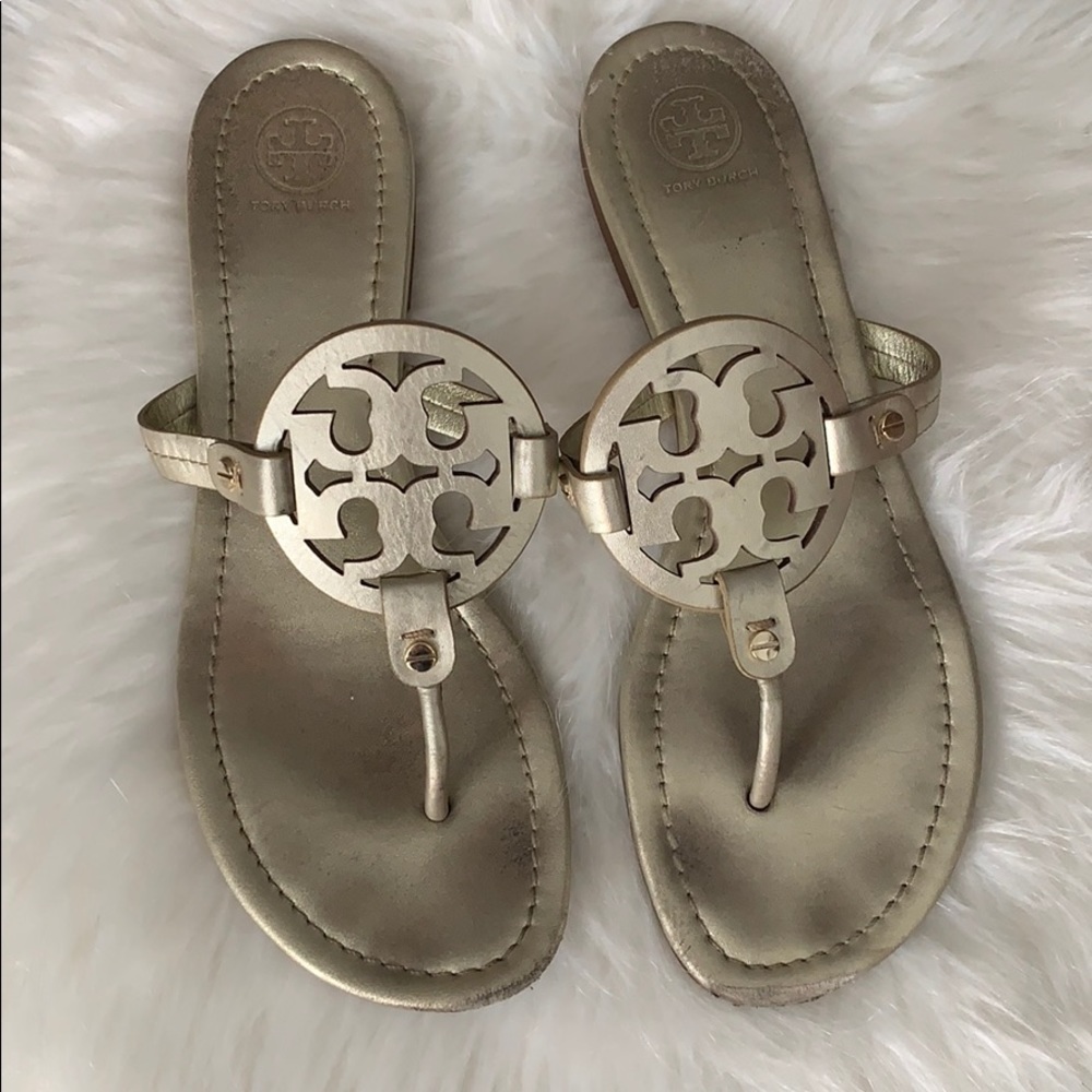 Tory Burch Gold Logo Thong Sandals
